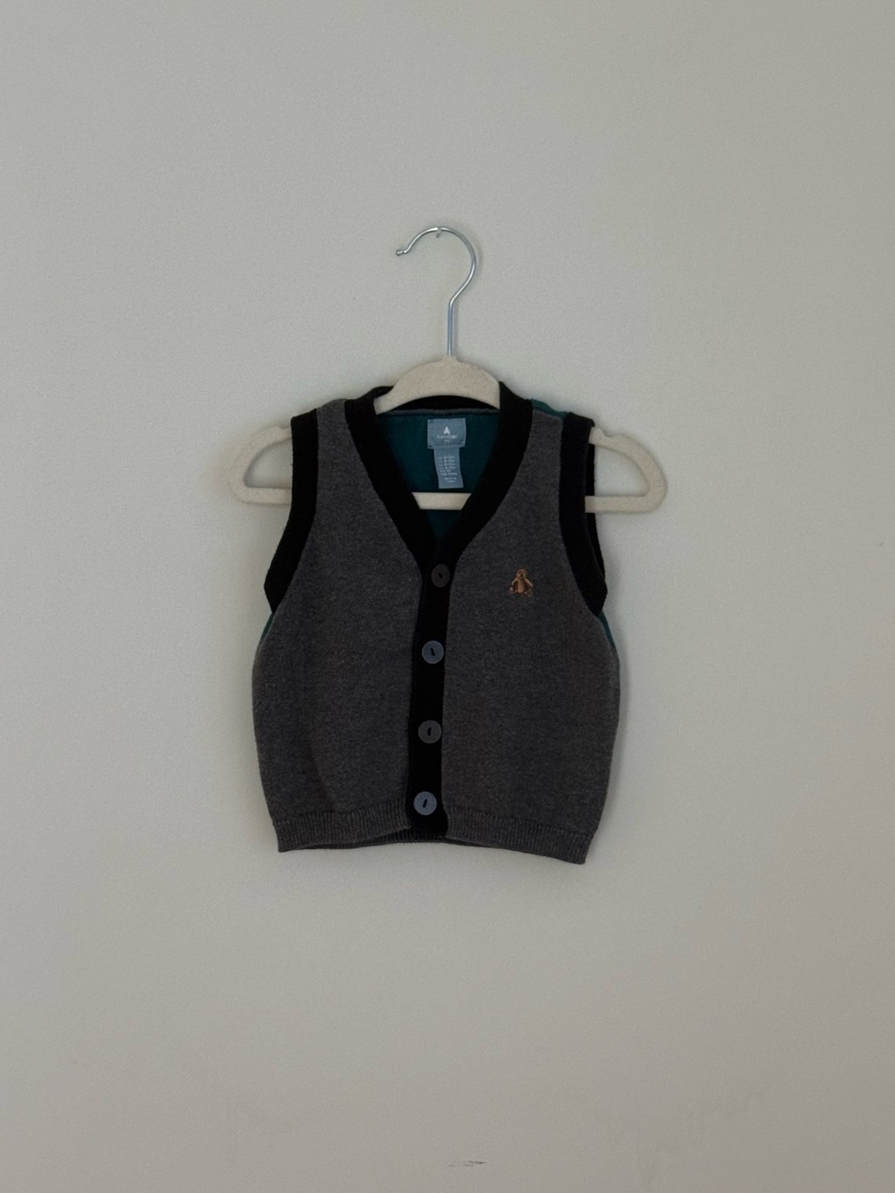 Baby Gap 2-Tone Knit Bear Vest Gray Teal 6-12M